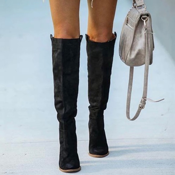SYDNEY SLOUCH KNEE HIGH BLACK BOOTS - Picture 1 of 6